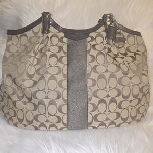 Coach Beige and Brown Signature Shoulder Bag